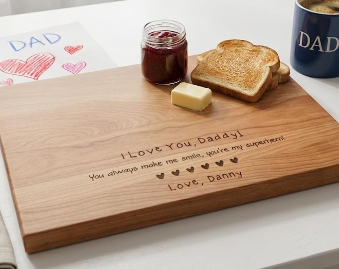 Actual Handwriting Gift for Dad | Personalized Cutting Board & Custom Child's Drawing Charcuterie Platter