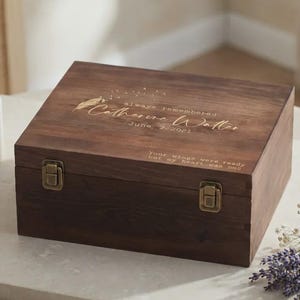 Personalized Wood Memorial Keepsake Chest - Engraved Sympathy Bereavement Box - Feather Wings Design