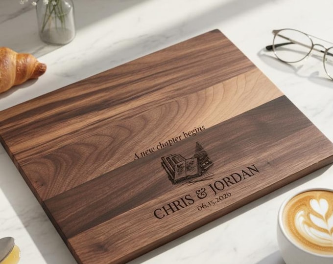 Personalized Cutting Board For Book Reader Couple: Customized Charcuterie Board, Housewarming, New Chapter Gift