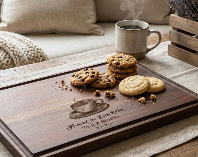 Custom Coffee Lover Gift | Personalized Cutting Board & "Brewed for Each Other" Wedding Present