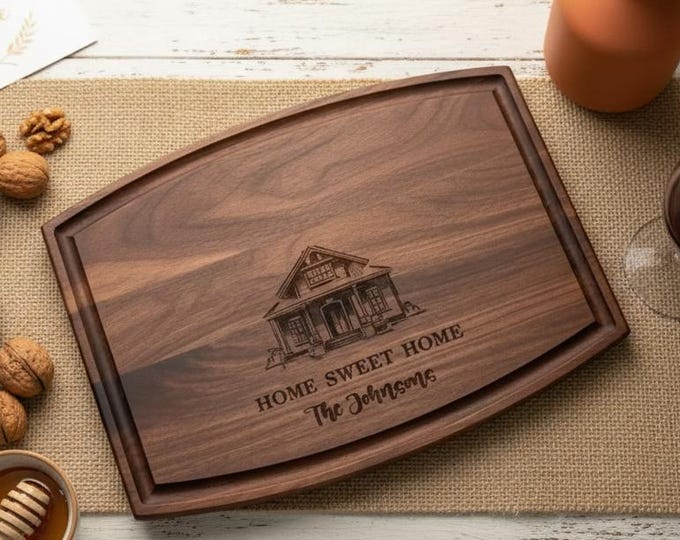 Personalized Home Sweet Home Walnut Cutting Board, Realtor Closing Gift for New Homeowners