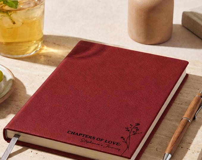 Personalized Vegan Leather Journal for Mom, Custom Engraved Floral Notebook, Mother's Day Gift