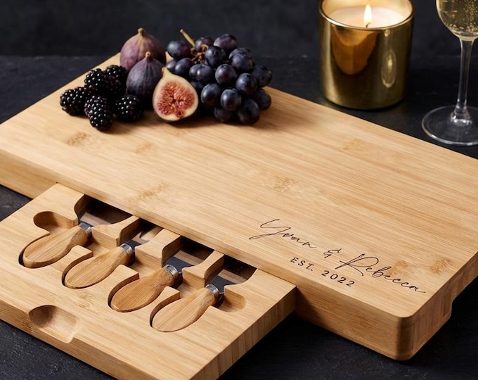 Personalized Cheese Board Set, Customized Charcuterie Board for Weddings, Bridal Showers, Housewarming Parties, Hosting and couples Gift