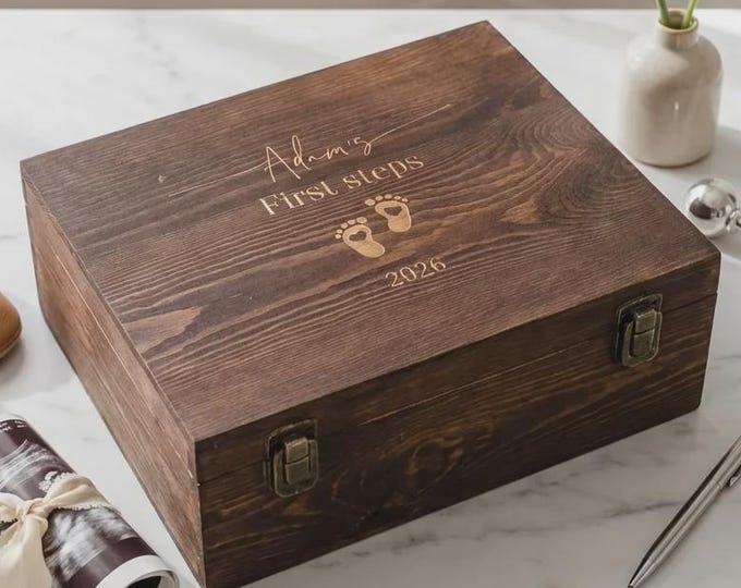 Personalized Wooden Baby Keepsake Box - Engraved Memory Box
