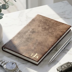Personalized Vegan Leather Journal, Custom Engraved Monogrammed Notebook, Lined Stationery, Executive Gift