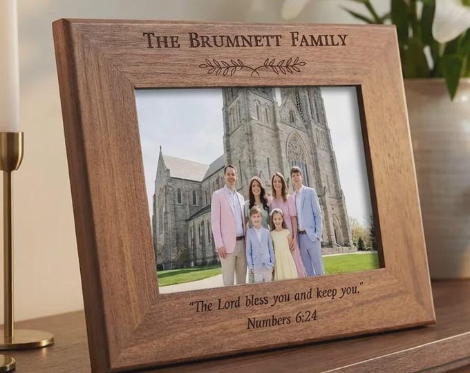 Personalized Bible Verse Wood Picture Frame, Custom Engraved Faith Photo Holder, Family Gift