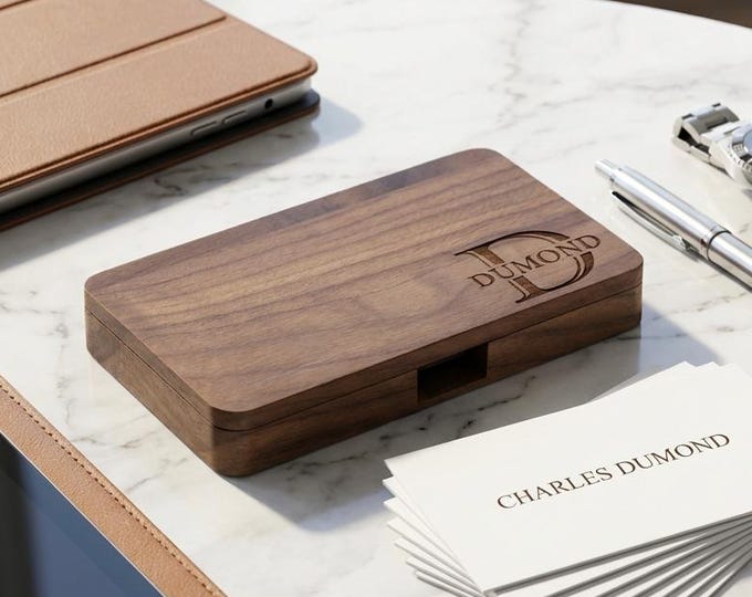 Personalized Walnut Card Case, Engraved Business Card Holder, Desk Accessory, Gift for Boss, Graduate, Colleague