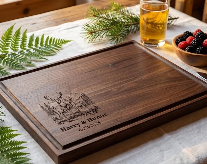 Personalized Deer Cutting Board – Custom Engraved Charcuterie Board: Unique Wedding, Housewarming, Anniversary Gift for Hostess & Deer Lover