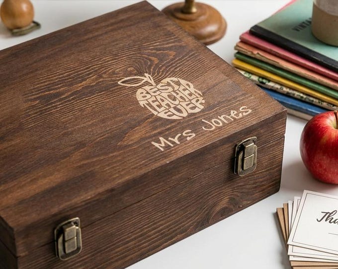 Teacher Appreciation Gift | Personalized Wooden Box & "Best Teacher Ever" Memory Keepsake