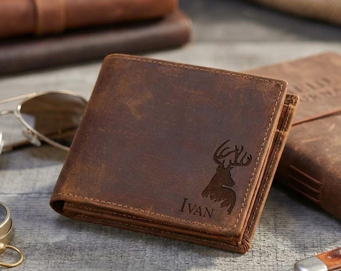 Personalized Leather Wallet - Custom Engraved Elk Wallet: Graduation Gift, Father's Day Gift, Graduation Gift, Birthday Gift, Valentine Gift