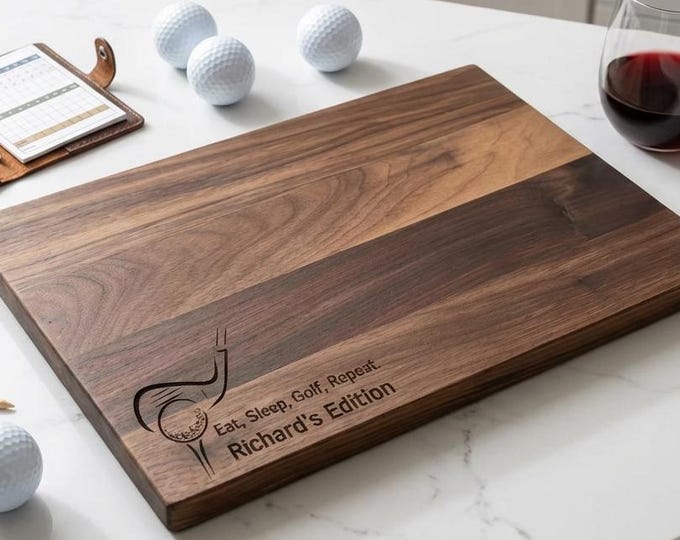 Personalized Golf Cutting Board | "Eat Sleep Golf" Walnut Charcuterie Platter & Groomsmen Gift for Him