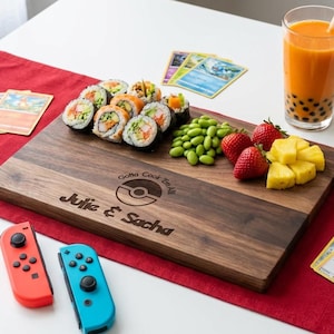 Personalized cutting board – Pokémon: Custom Engraved "Gotta Cook 'Em All!" in Pokémon Font with Couple Names & Date, Unique Gamer Gift