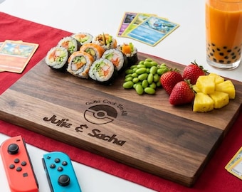 Personalized cutting board – Pokémon: Custom Engraved "Gotta Cook 'Em All!" in Pokémon Font with Couple Names & Date, Unique Gamer Gift