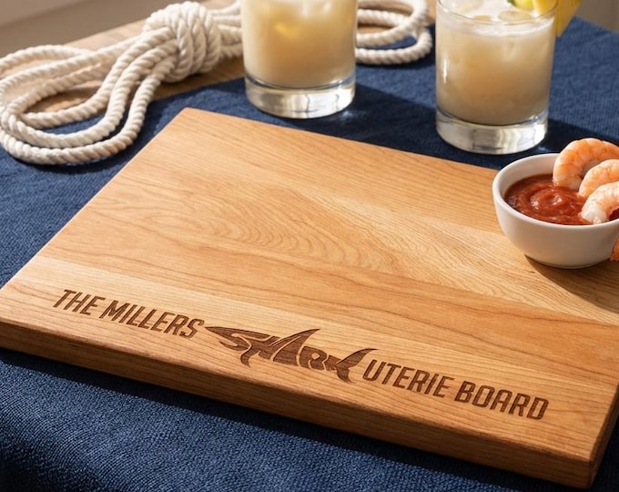 Personalized Charcuterie Board – Shark Lover Couple: Custom Cutting Board | Shark Design, Ocean, Beach Decor, Wedding, Fun Housewarming Gift
