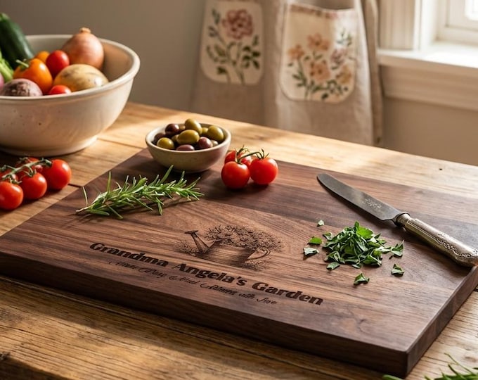 Personalized Grandma Garden Gift | "Grandma's Garden" Walnut Cutting Board & Gardener Christmas Present