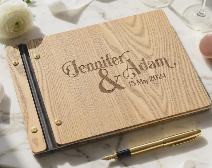 Personalized Wood Wedding Guest Book, Custom Engraved Photo Album, Rustic Polaroid Reception Sign In