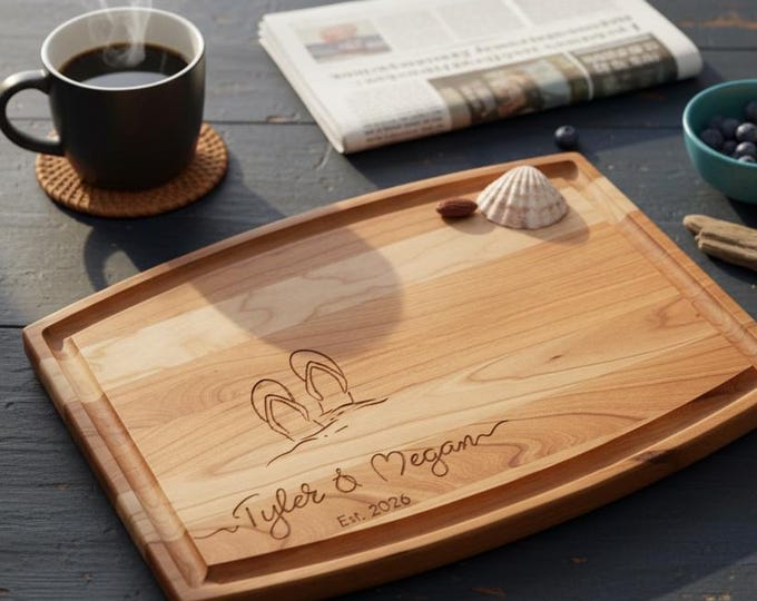 Beach House Gift | Personalized Cutting Board & "Flip Flops" Coastal Wedding Present
