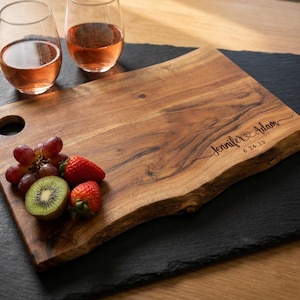 Personalized live edge cutting board, custom laser engraved board, housewarming gift, Gift for the couple, wedding gift, Christmas gift