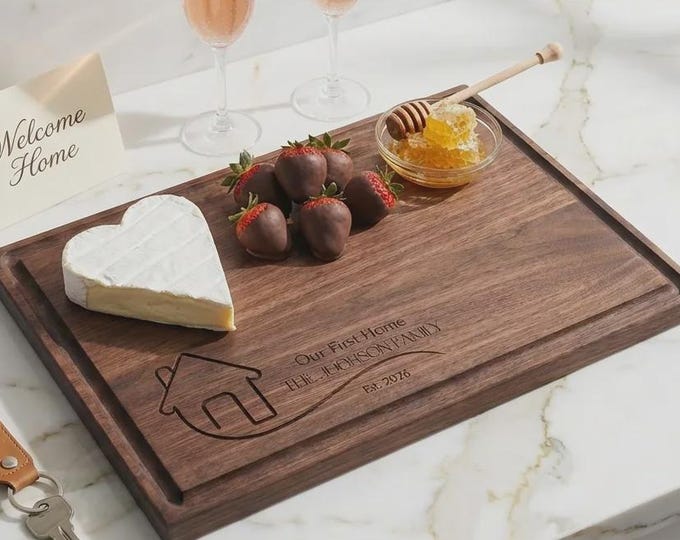 Personalized Wooden Cutting Board, Custom Engraved Housewarming Gift, Realtor Closing Gift