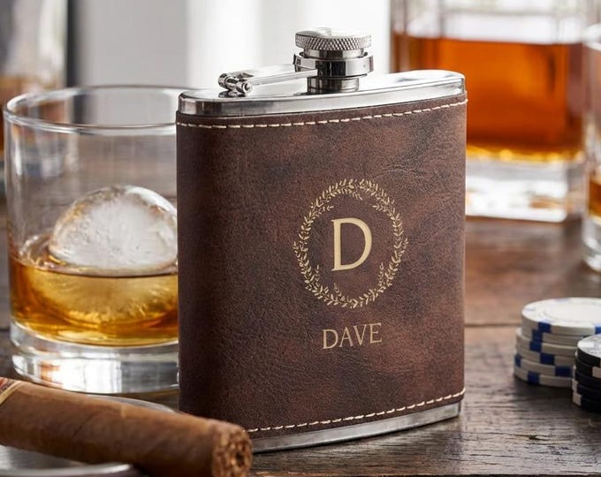 Groomsmen Gift Set | Personalized Flask & Custom Leather Hip Flask for Wedding or Best Man Proposal