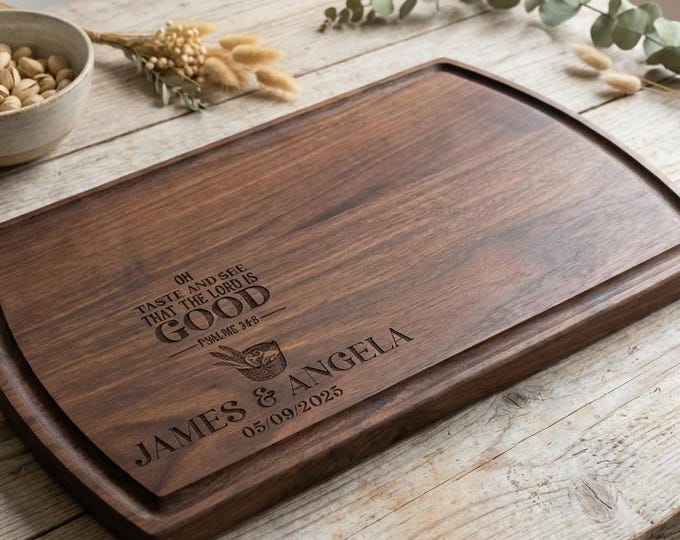 Personalized cutting board, Religious Housewarming Gift: Engraved Charcuterie Board With a Bible Verse, Christian Couples Gift