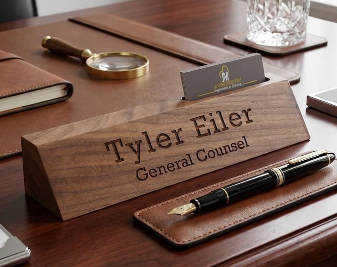 Personalized Wooden Desk Name, Desk wedge card holder, Customized Walnut desk name, Executive Personalized Desk Name Plate, wooden sign