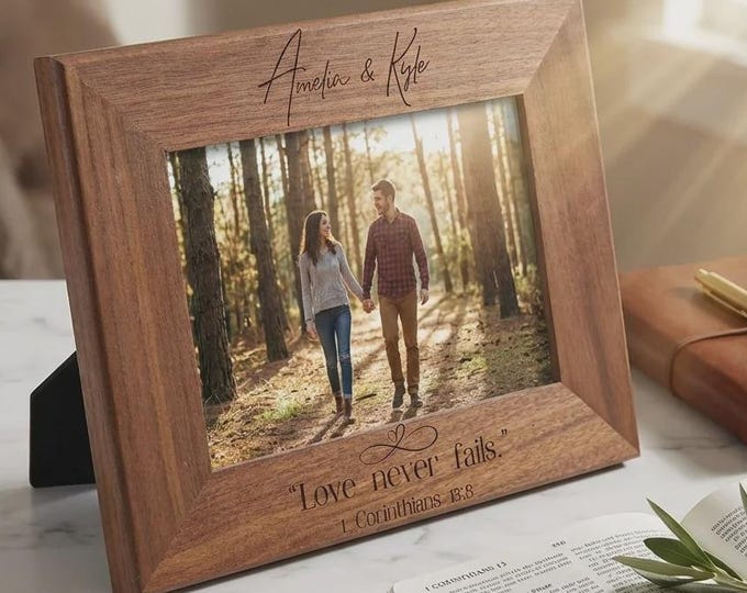 Personalized Faith Wood Picture Frame, Custom Engraved Bible Verse Photo Holder, Wedding Gift for Couples