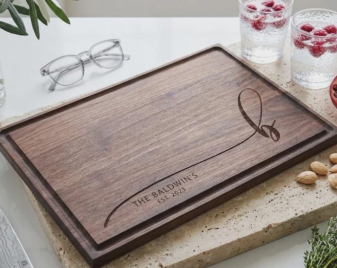 Personalized Wood Cutting Board, Custom Engraved Housewarming Gift, Charcuterie Tray for Couple