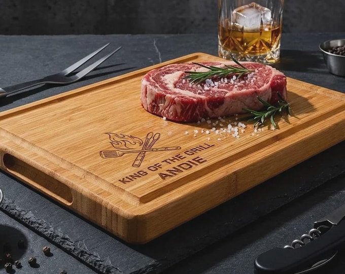 Personalized 1 Inch Thick Bamboo Butcher Block, Custom Grill Master Cutting Board for Men