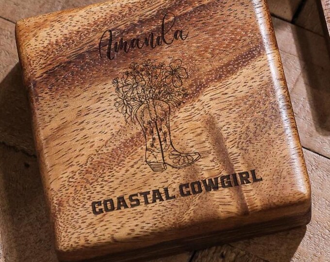 Personalized Travel Jewelry Box - Coastal Cowgirl: Custom Engraved Wooden Jewelry Organizer, Gift for Bridesmaids, Grandmas, Mother’s Day