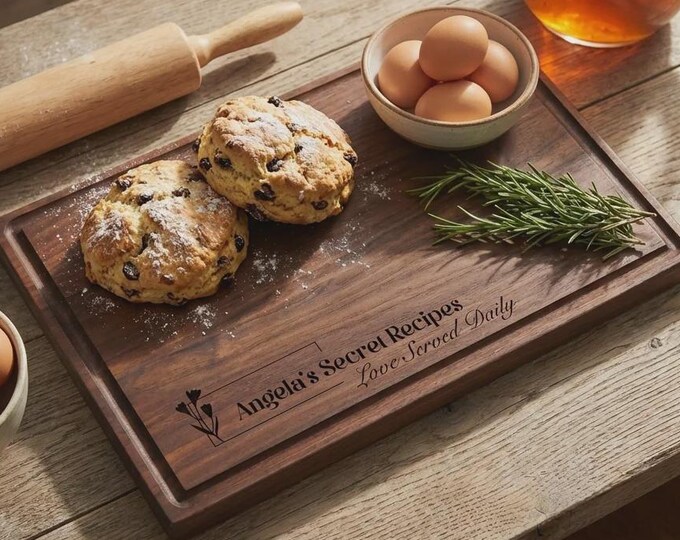 Personalized Wooden Cutting Board for Mom, Custom Engraved Secret Recipe Floral Charcuterie Tray