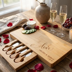 Personalized Bamboo Cheese Board Set, Custom cheese board, Engraved cutting board, Wedding gifts, Gifts for the couple, Christmas gifts