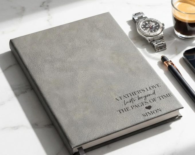 Personalized Vegan Leather Journal for Dad, Custom Engraved Lined Notebook, Father's Day Gift