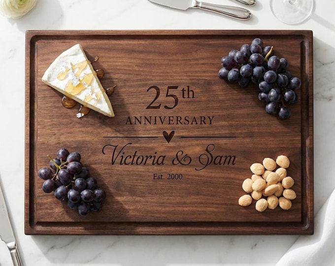 Personalized Cutting Board – 25th Anniversary Gift: Customized Cutting Board, Wedding Anniversary Charcuterie Board, Gift For Parents