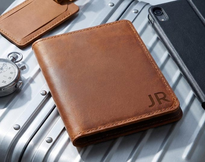 Personalized Genuine Leather Passport Cover, Custom Engraved Travel Wallet with Pockets, Gift for Him