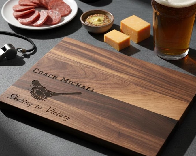 Personalized Hockey Coach Gift, End of Season Team Appreciation, Custom Engraved Cutting Board with Stick and Puck