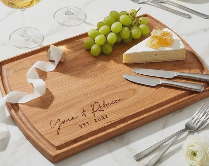 Personalized Wood Cutting Board, Custom Engraved Wedding Gift for Couples