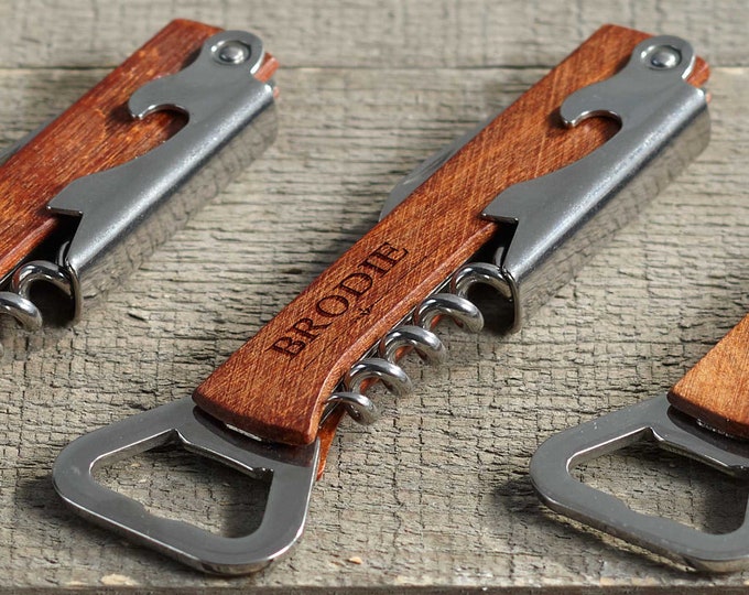 Set of 9 Personalized Wine Bottle Opener,  Personalized Bottle Opener, Custom Beer Opener, Engraved Multi Tool Corkscrew, Groomsmen gifts