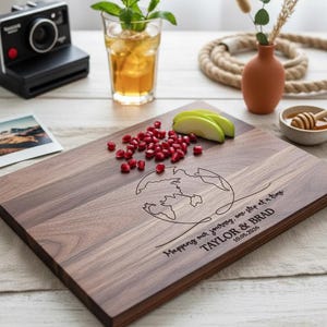 Personalized Cutting Board – World Map: Customized Cutting Board | Housewarming, Wedding, Adventure Seekers, Mapping Our Journey Gift