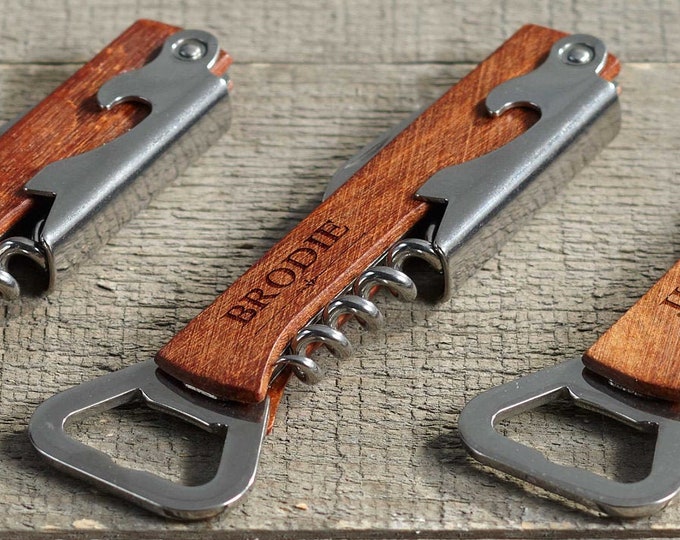 Set of 6 Personalized Wine Bottle Opener,  Personalized Bottle Opener, Custom Beer Opener, Engraved Multi Tool Corkscrew, Groomsmen gifts