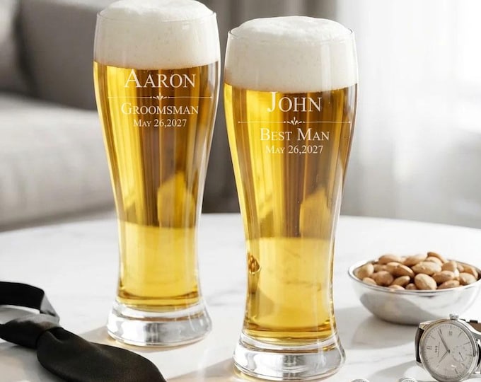Personalized beer Glass, Custom Engraved Beer Glass, Wedding Gift for Groomsmen, Monogrammed Beer Glass, Groomsmen gifts, Pilsner Beer glass