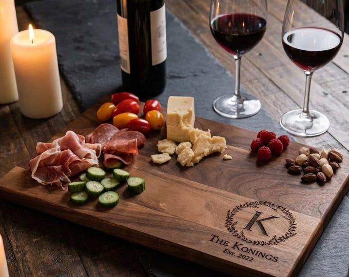 Monogram Wedding Gift | Personalized Cutting Board & Walnut Charcuterie Platter