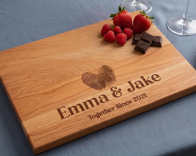 Fingerprint Heart Gift | Personalized Cutting Board & Romantic Anniversary Present