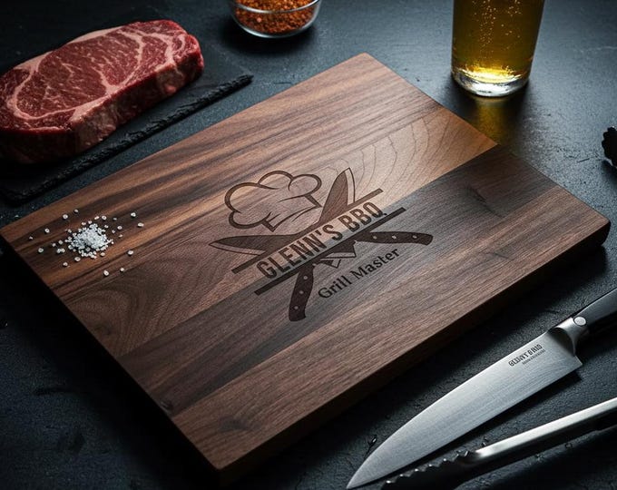 Personalized Cutting Board, BBQ Chef: Custom Cutting Board Grill Master, Father's Day Gift, BBQ Cutting Board, Grandpa Gift, Gift For Dad