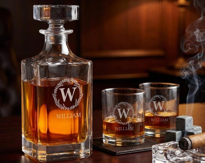 Personalized Whiskey Decanter, Engraved Decanter Set, Monogrammed decanter, Groomsmen Gift, Scotch Decanter, Housewarming Gift