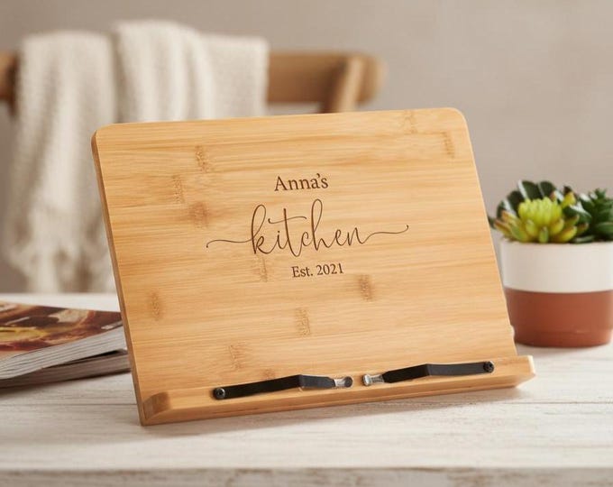 Personalized tablet holder, Recipe holder, iPad stand, Custom cookbook stand,  Customized bamboo stand, Mothers Day Gift, Chef easel