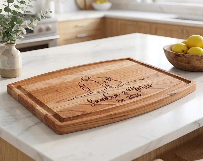 Personalized Couple Gift | Minimalist Line Art Cutting Board & Custom Wedding Present