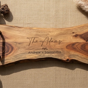 Personalized live edge cutting board, custom laser engraved board, housewarming gift, Gift for the couple, wedding gift, Christmas gift Live edge tray