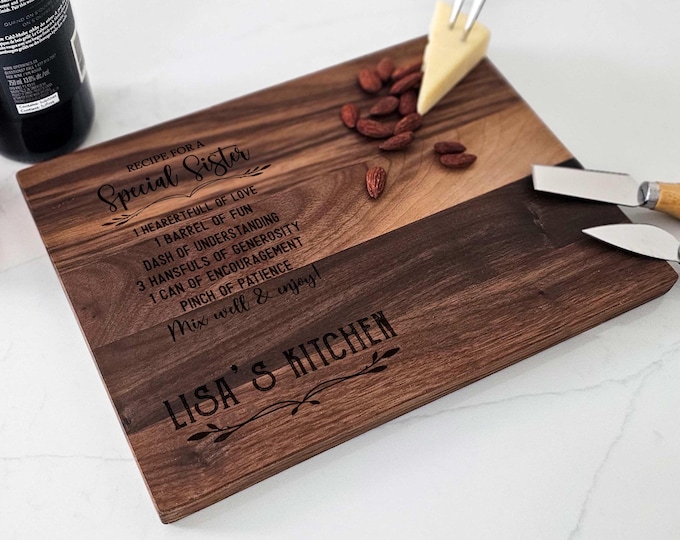 Personalized cutting board – "Recipe for Special Sister": Custom Engraved Kitchen Decor & Unique Gift for Birthday and Holiday