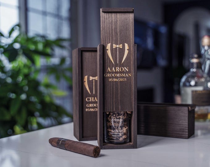 Custom Engraved Cigar Box – Personalized Groomsmen Gift, Wedding Keepsake, Best Man Gift, Custom Cigar Storage Box for Men